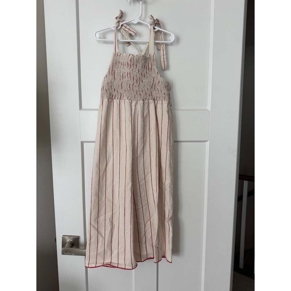 Fin & Vince Kids Red Striped Organic Cotton Smocked Wide Leg Jumpsuit Size 8/9